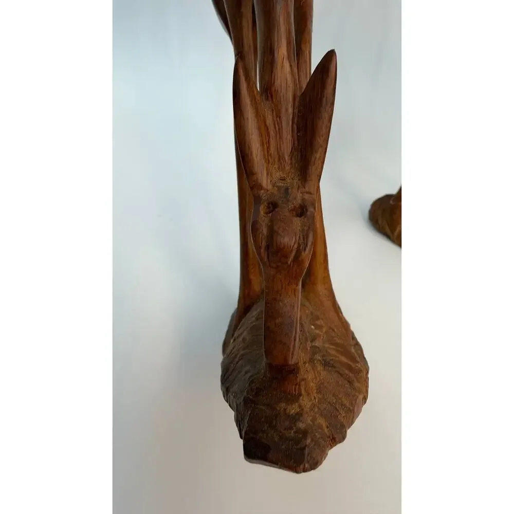 Vintage Hand Carved Antelope Pair Wood Sculpture Kenya African Art